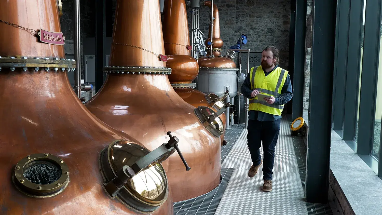 Copper stills inside Ahascragh Distillery